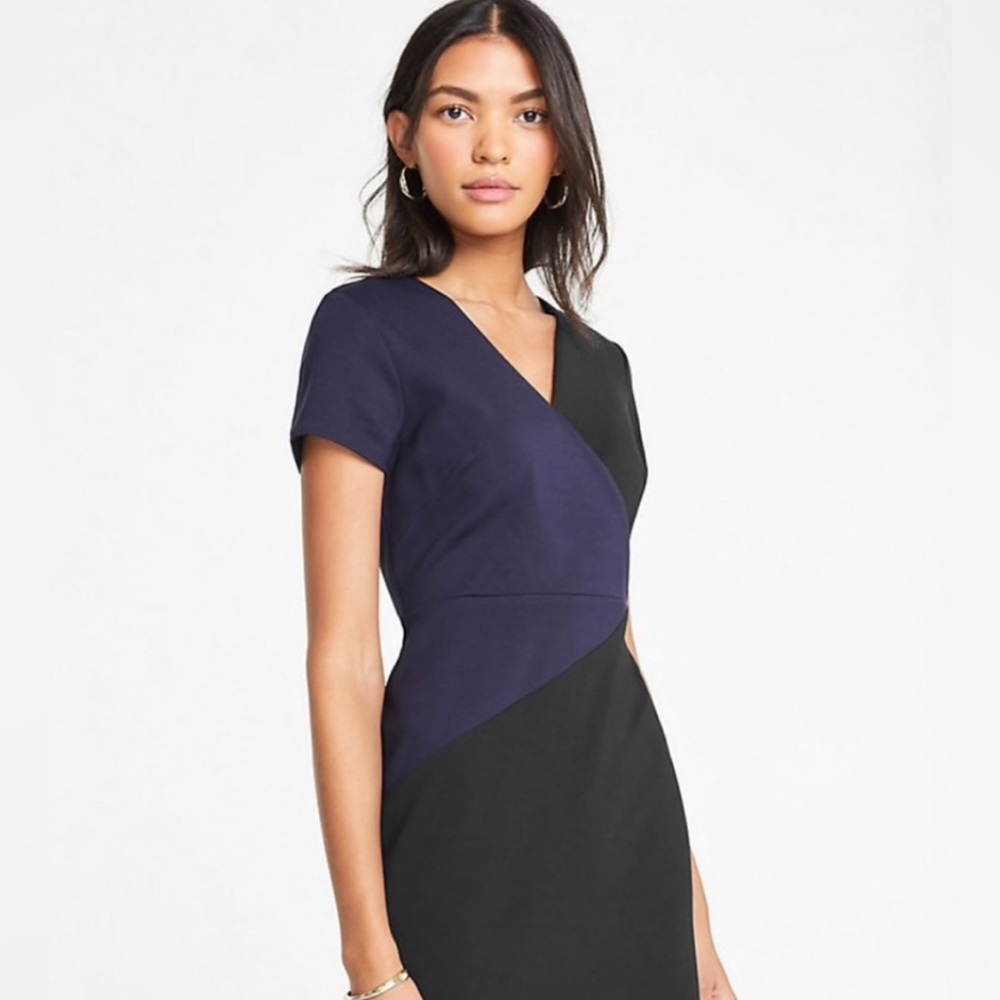 ANN Taylor color block dress* black and blue short sleeve dress EUC